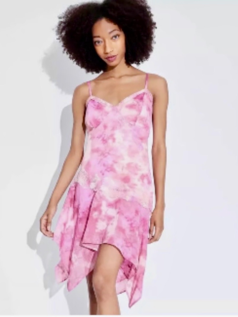 wild fable Pink Tie-Dye Asymmetrical Slip Dress with pixie hemline
